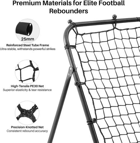 Miniatura 5 de Red de rebote ajustable para fútbol Entrenador de fútbol con marco de acero Red de rebote plegable portátil para práctica de pases y tiros