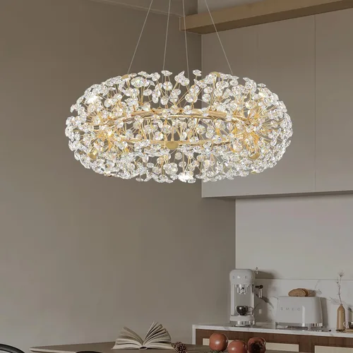 Miniatura 7 de ykolupty - Candelabro de diente de león dorado de 8 luces para comedor, lámpara colgante Sputnik con control remoto, candelabro de cristal moderno