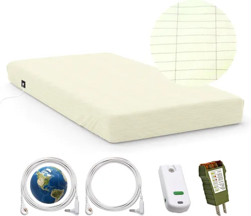 Miniatura 9 de Grounding - Juego de sábanas bajeras ajustables de tamaño individual de 15 pulgadas de profundidad + probador de productos de puesta a tierra +