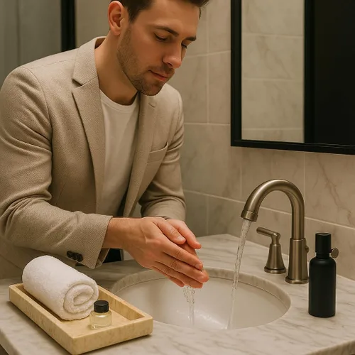 Miniatura 2 de Lujosa bandeja de tocador de mármol natural tallada a mano, organizador elegante y resistente para baño, dormitorio, maquillaje, encimeras, beige