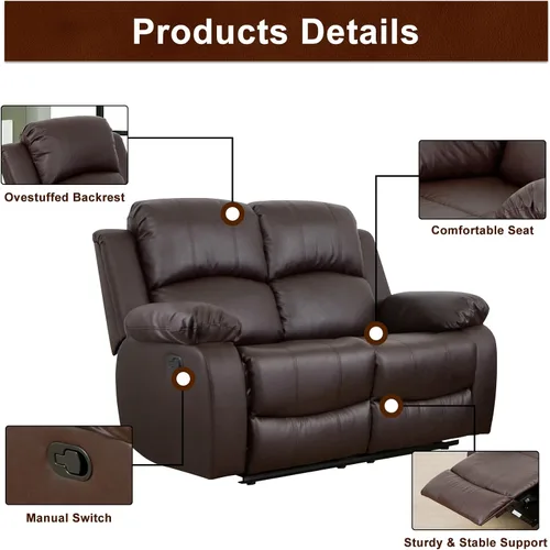 Miniatura 4 de A Ainehome Juego de sofá reclinable de lujo para sala de estar, juego de sofá reclinable de cuero y sillas de dos plazas, juegos de muebles de sala