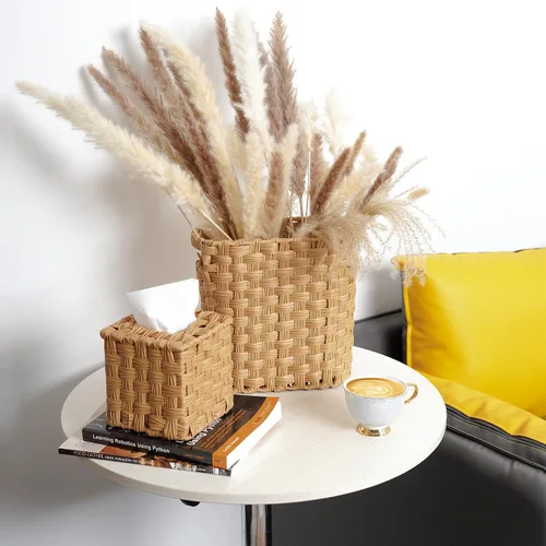 Miniatura 8 de Cesta de basura de mimbre con asas integradas, mini cesta multifuncional para el hogar y la oficina, diseño compacto y construcción duradera
