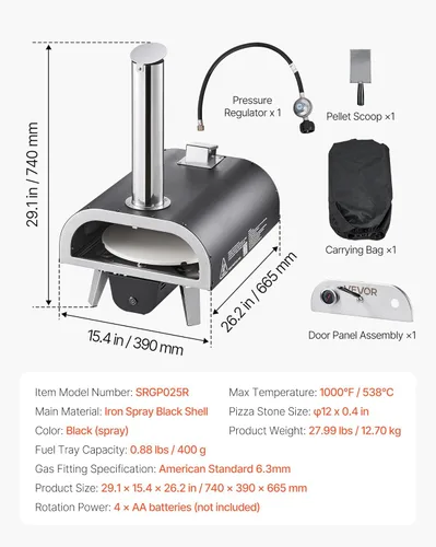 Miniatura 3 de VEVOR Horno de pizza de combustible dual para exteriores, horno de pizza de propano y pellets de madera con rotación automática de 12 pulgadas
