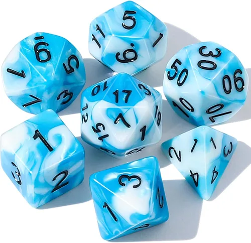 Miniatura 20 de CiaraQ DND - Juego de dados poliédricos con una bolsa de dados negra para juegos de mesa de rol D&D RPG MTG Rojo mezclado azul+purpurina