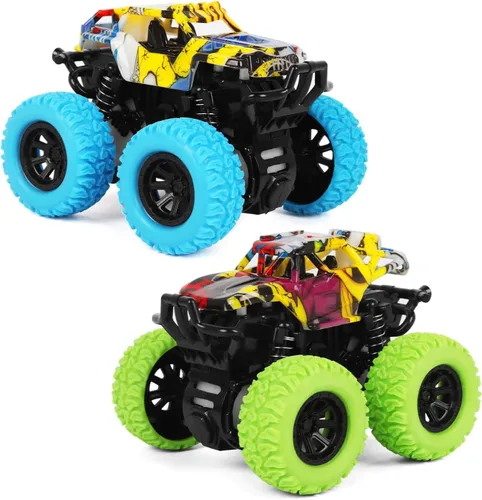 Miniatura 11 de M SANMERSEN Monster Truck Juguetes para edades de 2 a 4 años, autos de fricción para niños pequeños de 1 a 3 años, auto de acrobacias giratorio
