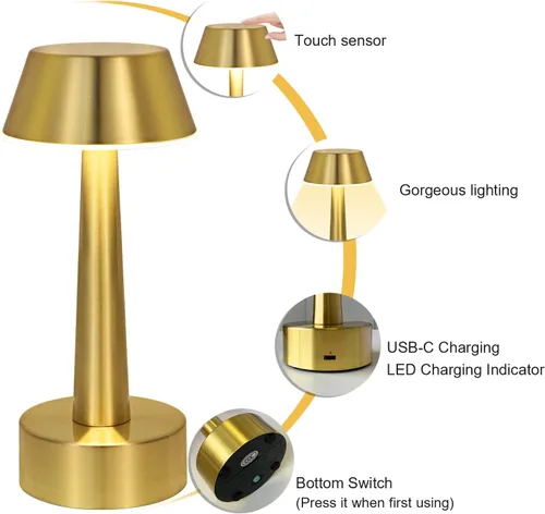 Miniatura 5 de UMEXUS Paquete de 2 Lámparas de Mesa Pequeñas Inalámbricas Recargables, LED a Batería Operadas por Tacto con Atenuación de 3 Colores, Lámparas
