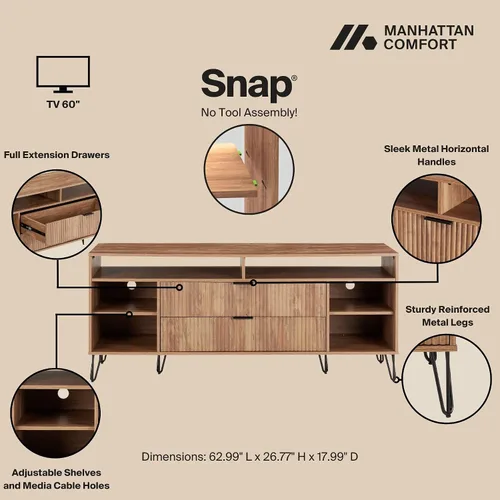 Miniatura 4 de Manhattan Comfort Dumbo - Soporte de TV moderno de mediados de siglo para televisores de hasta 60 pulgadas, centro de entretenimiento en casa