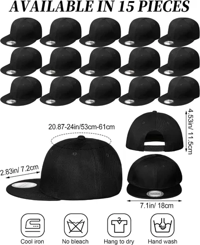Miniatura 2 de 15 Pack Snapback Hats for Men Hip Hop Style Hats Solid Baseball Hats Adjustable Snapback Cap Flat Brim Baseball Caps