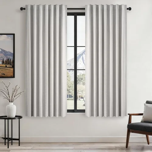 Miniatura 49 de Topfinel Cortinas opacas, blanco beige, 2 paneles, ventanas pequeñas, textura, mezcla de lino, bohemia, abedul, rural, gancho, bolsillo trasero