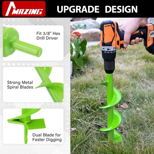Miniatura 2 de MAZING Broca de taladro en espiral mejorada de 16 x 4 pulgadas para plantar, broca de taladro de jardín resistente, herramienta de plantación