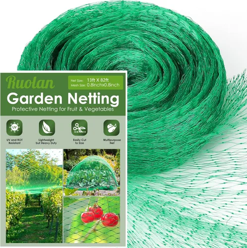 Ruolan Red para pájaros para jardín, protege plantas vegetales y árboles frutales, 13 x 82 pies, red enrejada de plástico para pájaros, ciervos,