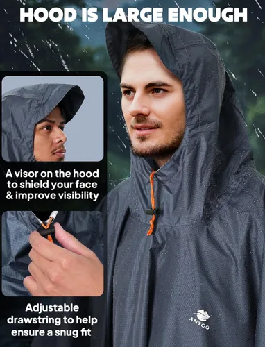 Miniatura 19 de ANYOO Poncho de lluvia con capucha para adultos, impermeable, ligero, para hombres y mujeres, chaqueta de lluvia reutilizable para emergencias al