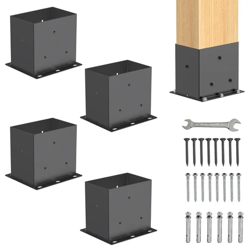 Miniatura 12 de Base de poste de 4x4 2 piezas, (Tamaño interno 3.6x3.6) Anclajes de poste, Acero sólido de 13GA y recubierto con polvo negro, Soportes de poste