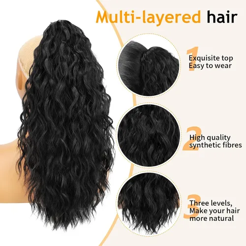 Miniatura 2 de ORSUNCER Extensión de cola de caballo de 18" con pinza rizada, cola de caballo esponjosa, extensiones de pelo sintético de aspecto natural para mujer