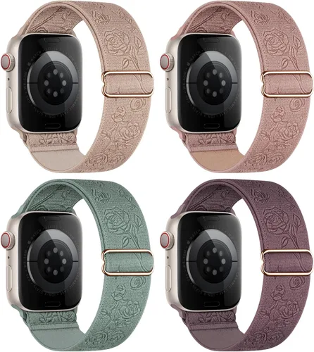 Miniatura 26 de Paquete de 4 correas elásticas Solo Loop compatibles con Apple Watch de 1.496 pulgadas, 1.575 pulgadas, 1.614 pulgadas, 1.654 pulgadas, 1.732