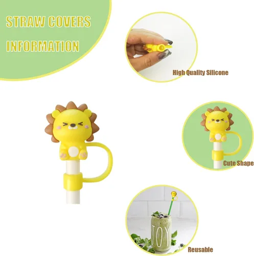 Miniatura 4 de 12 piezas de lindas cubiertas de pajita de silicona, tapas de pajita RENUIS para vasos, puntas de pajitas de beber portátiles reutilizables, tapones
