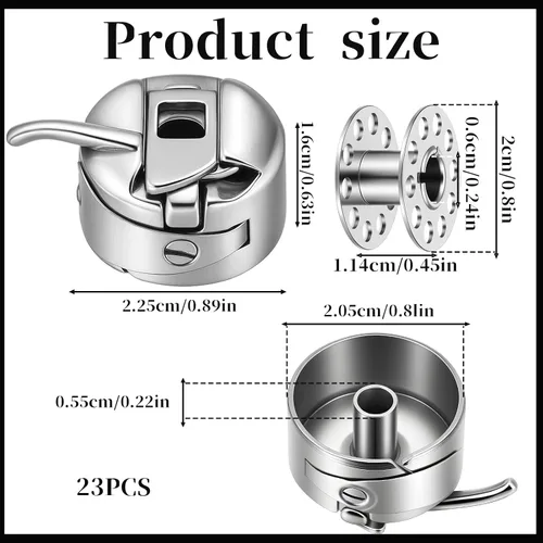 Miniatura 2 de Estuche de bobina de 3 piezas con 20 bobinas de metal para máquina de coser, estuche de bobina de acero inoxidable para máquina de coser, cajas