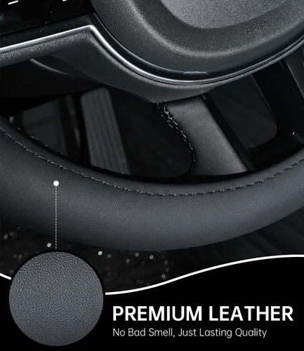Miniatura 8 de XCBYT Funda para volante, de cuero negro, gran agarre con panal 3D, instalación rápida y sin esfuerzo, anillo interior de silicona antideslizante