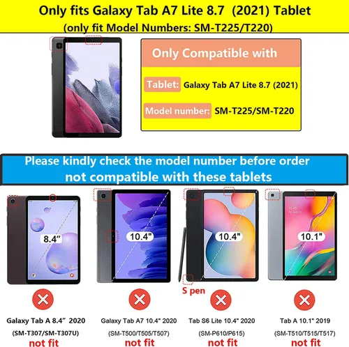 Miniatura 2 de Galaxy Tab A7 Lite 8.7 pulgadas SM-T225/T220 Trifold Case 2021 Modelo 2021 Ultra Delgada Funda Folio Ligero con Soporte Multi-Ángulo Delgado Cuero