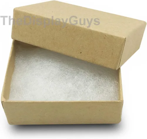 Miniatura 2 de TheDisplayGuys - Paquete de 25 cajas de joyería de papel de cartón relleno de algodón #10, estuche de regalo - Marrón kraft (1.9" x 1.3" x 0.7")