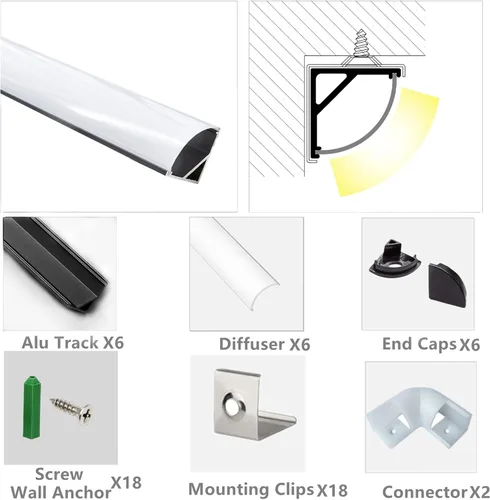 Miniatura 3 de THMOOTHER Tira LED con forma de V de 3.28 pies, resistente a los rayos UV, difusor de canal negro, paquete de 6 perfiles de aluminio con cubierta