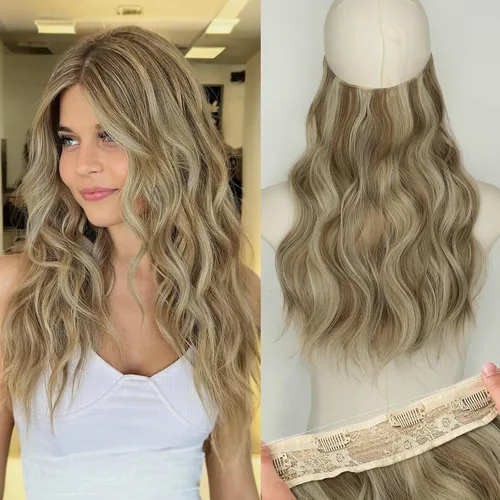Miniatura 104 de KooKaStyle - Extensiones de cabello con hilo invisible, diadema transparente, ajustables, 4 clips fijadores, cabello largo y ondulado de 12