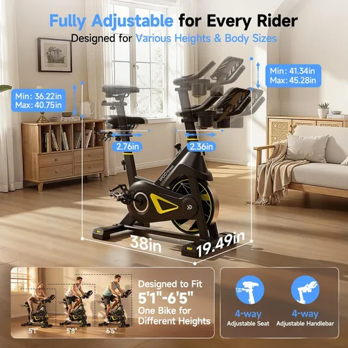 Miniatura 4 de YPOO Bicicleta estática, resistencia magnética ajustable, bicicletas estacionarias para cardio en casa con aplicación exclusiva, bicicleta de Pro
