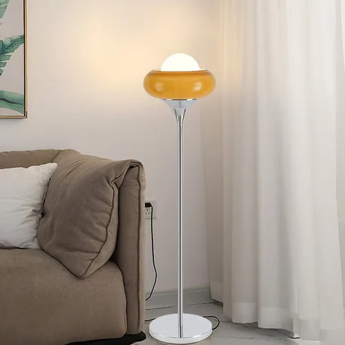 Miniatura 6 de Lámpara de pie naranja moderna de mediados de siglo, lámpara de hongo estilo Bauhaus para leer, lámpara de pie alta con pantalla de vidrio para sala
