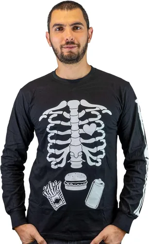 Miniatura 4 de Pareja de Halloween que brilla en la oscuridad Camisas de manga larga para bebé Rayos X Camiseta de maternidad para hombre, hamburguesa, esqueleto