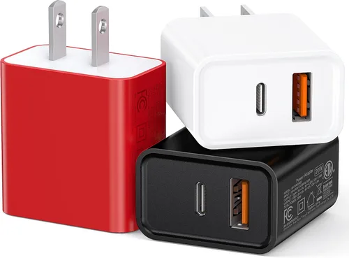 Miniatura 9 de Paquete de 3 cargadores tipo C, enchufe de pared USB C de doble puerto de 20 W PD y QC3.0 USB A bloque de carga rápida para Samsung Galaxy S24