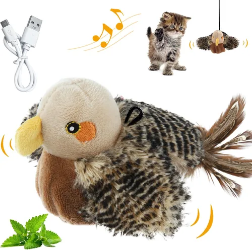 Miniatura 10 de Gigwi Flappy Bird - Juguete para gatos de interior, recargable y realista, juguete interactivo para gatos, pájaro aleteado, alas y canto animado