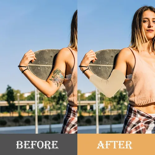 Miniatura 4 de DIVINA VITAE 3 pares de fundas para tatuaje de antebrazo, manga de compresión para el antebrazo, para hombres y mujeres (color de la piel)