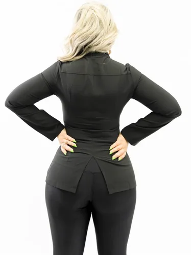 Miniatura 7 de All in beauty Ropa quirúrgica negra para mujer, cremallera dorada, uniforme de esteticista para spa, chaqueta de esteticista de manga larga