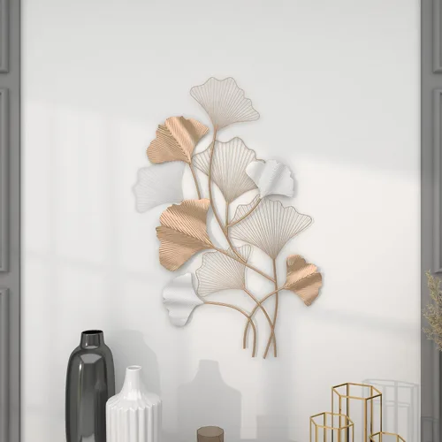 Miniatura 7 de Deco 79 Escultura de pared de hoja de metal para decoración de pared con detalles blancos, arte de pared de 25 x 2 x 40 pulgadas, dorado