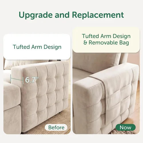 Miniatura 4 de HONBAY Sofá seccional con cama extraíble, sofá cama seccional con almacenamiento, sofás en forma de U para sala de estar, terciopelo beige