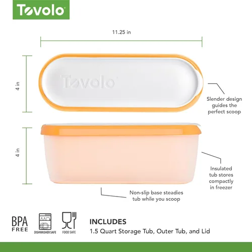 Miniatura 6 de Tovolo Recipientes de helado para helado casero Orange Crush, Glide A Scoop Tub para helado reutilizable, 1.5 cuartos de galón de capacidad, sin