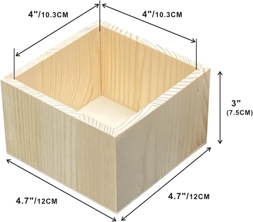 Miniatura 2 de Paquete de 12 cajas cuadradas de madera de 4.7 pulgadas, pequeñas cajas de madera sin terminar para manualidades