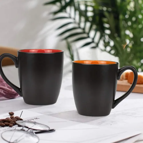 Miniatura 5 de Foraineam Juego de 6 tazas de café de 16 onzas, juego de tazas de porcelana negra mate de gran tamaño para restaurante, tazas para café, té, jugo