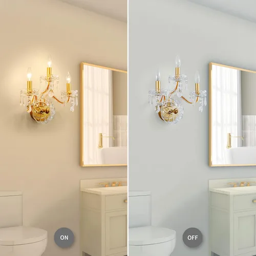 Miniatura 4 de WUZUPS Apliques de pared de 3 luces para dormitorio, sala de estar, baño, base E12, dorado