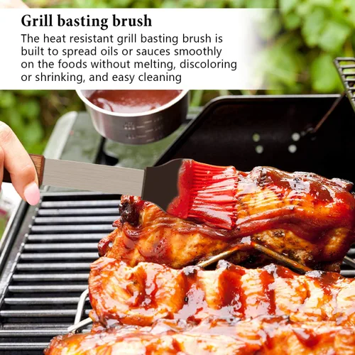 Miniatura 7 de IMAGE Accesorios de barbacoa de madera, herramientas de barbacoa de acero inoxidable, juego de utensilios de parrilla para parrilla al aire libre
