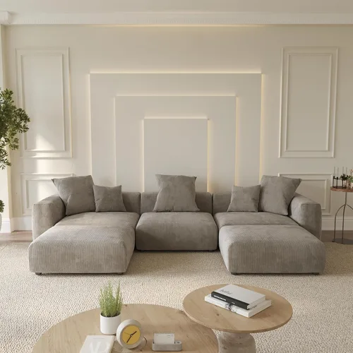 Miniatura 49 de WJShome Cloud Couch Sofá Seccional Modular, Sofá en Forma de L de 102 pulgadas con Otomana, Sofá de Pana Beige de 3 Asientos, Sofá Seccional