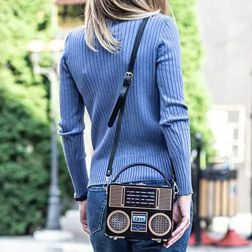Miniatura 4 de Estuche rígido vintage de acrílico para radio bolso de mano para mujer bolso cruzado de hombro Negro