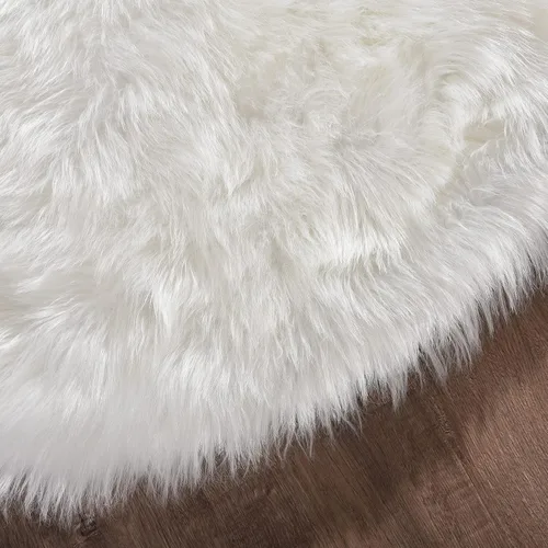 Miniatura 6 de Goolela Alfombra blanca esponjosa de piel sintética para dormitorio, alfombra de piel de oveja sintética de 2x3 pies, color blanco, alfombra peluda