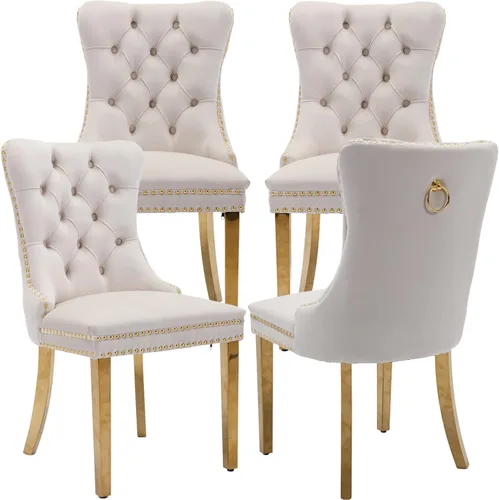 Miniatura 67 de Juego de 2 Sillas de Comedor Modernas de Mediados de Siglo, Tapizadas en Terciopelo Beige con Respaldo Acolchado, Sillas de Cocina y Comedor, Patas