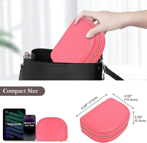 Miniatura 6 de ProCase Joyero de tamaño de viaje, pequeño joyero portátil en forma de concha de mar, mini organizador de joyas de 2 capas en piel sintética