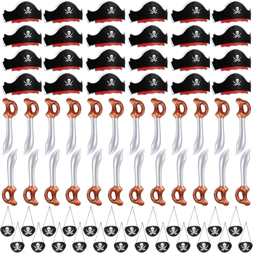 Miniatura 9 de Legigo Juego de 18 piezas divertidas de fiesta pirata, incluye 6 sombreros de pirata, 6 parches para ojos, 6 espadas inflables para fiesta pirata