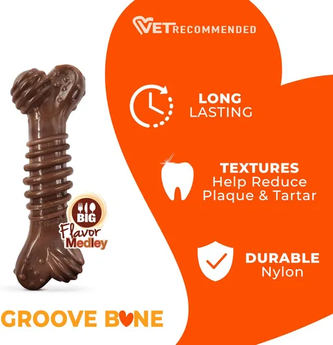 Miniatura 3 de Juguete para masticar Power Chew texturizado, duradero, con forma de hueso de Nylabone, combinación de sabores, tamaño mediano/Wolf (1 pieza)