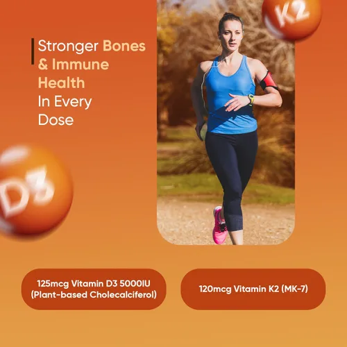 Miniatura 2 de WeightWorld Vitamina D3 K2 5000IU Cápsulas para fortaleza ósea, dientes, salud inmunológica y máxima absorción de calcio – 120 unidades – K2 D3