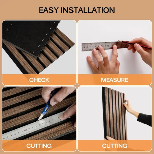 Miniatura 7 de Paneles acústicos de pared con listones de madera, 8 paneles de amortiguación de sonido de 23.62 x 11.22 pulgadas con acabado de madera natural