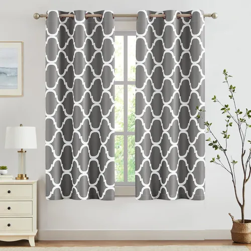 Miniatura 49 de Melodieux - Cortinas opacas estilo marroquí con aislamiento térmico y ojales para oscurecer sala de estar, 2 paneles. Blanco hueso/verde azulado